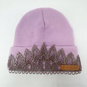 LOVE CRUSH Women’s Lavender Embellished Acrylic Tiara Crown Beanie Cap O…